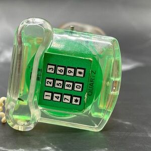 Vintage 1991 EJ GITANO Quartz Green Transparent TelePhone Watch Flip Up Cover